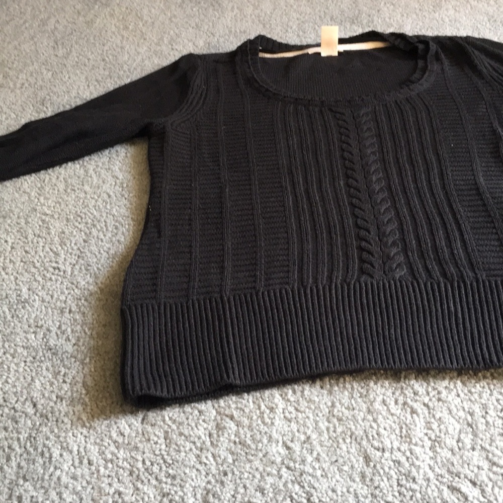 Black DNKY cable front sweater.  Round scoop neck